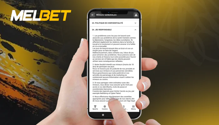 Règles de jeu responsable dans l'application Melbet