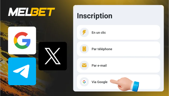 Inscription via les réseaux sociaux dans l'application Melbet pour les joueurs